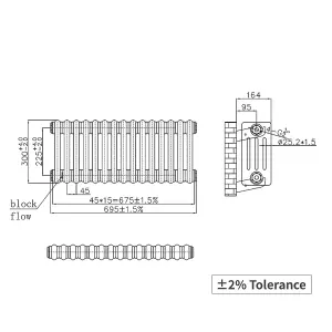 Right Radiators 300x695 mm Horizontal Traditional 4 Column Cast Iron Style Radiator Raw Metal