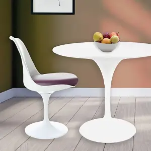 Tulip Set - White Medium Circular Table and Two Chairs with PU Cushion Purple