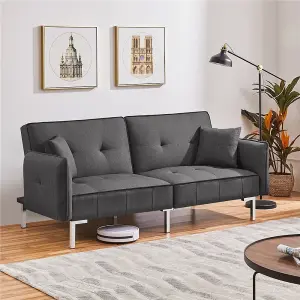 Yaheetech Dark Grey Fabric Convertible Sofa Bed with Adjustable Backrest