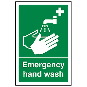 Emergency Hand Wash Hygiene Sign - Rigid Plastic - 100x150mm (x3)