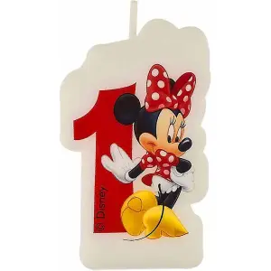 Disney Cafe Minnie Mouse 1st Birthday Candle Red/White (One Size)