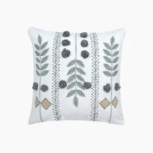 Gianna Fresh Embroidered Cushion - Cotton - L50 x W50 x H1 cm - Green