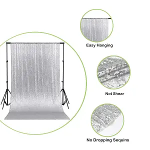 4ft x 7ft Sequin Backdrop Photography Background Shiny Fabric Glitter Curtain Backdrop, Silver