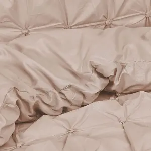 Sleepdown Geometric Rouched Pleat Ruched Pintuck Duvet Set Quilt Cover Bedding Blush Single