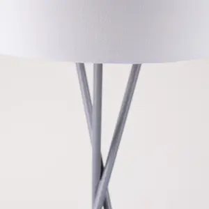 First Choice Lighting Grey Tripod Floor Lamp with White Fabric Shade