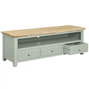 Florence Sage Green TV Stand with 3 Drawers and Shelf