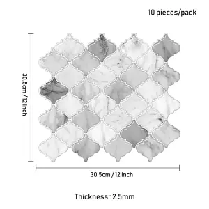 10Pcs Peel and Stick Waterproof Decorative Backsplash Self-Adhesive Wall Tiles for Kitchen and Bathroom (2.5mm T)