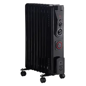 Right Radiators Oil Filled Radiator 9 Fin 2000W Electric Heaters with 24 Hour Timer Thermostat Black