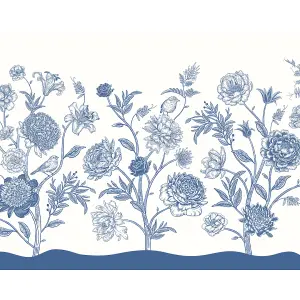 Origin Murals Jacobean Rose Trail - Navy Blue Matt Smooth Paste the Wall Mural 350cm wide x 280cm high