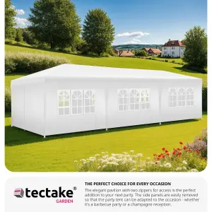 Gazebo Elasa - 9 x 3 m, with 8 side panels, weather & UV-resistant - white