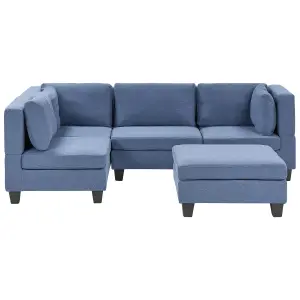 Corner Sofa with Ottoman UNSTAD Blue Fabric Right Hand