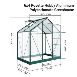 BillyOh Rosette Hobby Aluminium Polycarbonate Greenhouse - 6x4 Green