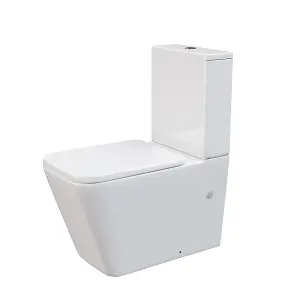 Nes Home Rimless Square Closed Coupled Modern Toilet Seat and WC Cistern White