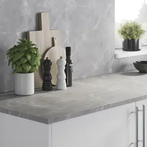 GoodHome Algiata Polished Grey Marble effect Laminated chipboard Back panel, (H)600mm (W)3000mm (T)8mm