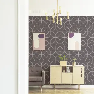 Boutique Asscher Grey Bronze effect Geometric Textured Wallpaper