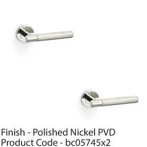 2 PACK - SOLID BRASS Knurled Door Handle Set - Polished Nickel Straight Lever Round Rose