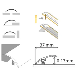 S16 Aluminium Door Bar floor Trim Threshold Cover Strip T bar Adjustable - Brushed Effect