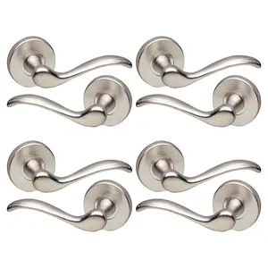 URBNLIVING 150mm Length 8 Pcs Geneva Metal & Satin Nickel Rose Lever Latch Door Handles Set