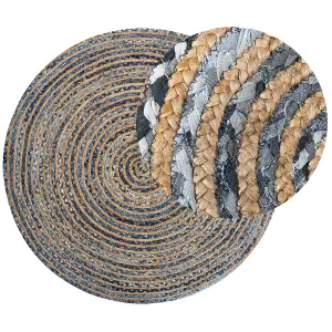 Round Area Rug 140 cm Blue with Beige LEVENTLER