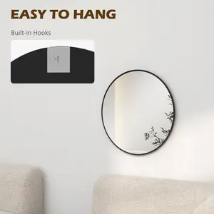 HOMCOM Wall Mirror for Living Room Bedroom, 61 cm Circle Bathroom Mirror, Black