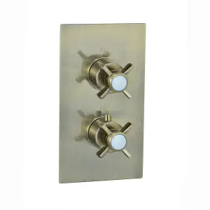 ENKI Edwardian Antique Brass Crosshead 2-Outlet Solid Brass Thermostatic Twin Shower Valve TSV065