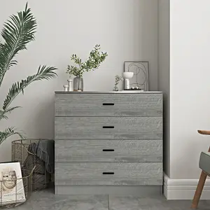 URBNLIVING Height 73cm 4 Drawer Wooden Bedroom Chest Cabinet Modern Grey Carcass and Ash Grey Drawers Wide Storage Cupboard Closet