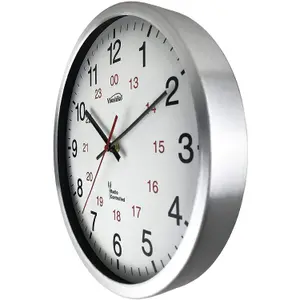 Radio Controlled Wall Clock (Official UK & Ireland Version), Premium Quality, Silver Aluminium Case 30cm,