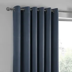 Polyester Room Darkening Grommet / Eyelet Curtain Pair Navy / Width 117 x Drop 137 cm