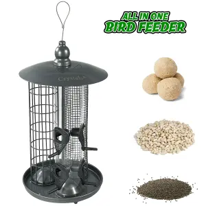 Hanging Wild Garden Bird Feeder 3 in 1 Seed, Nut, Fat Ball Suet Feeding Station