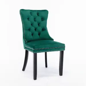 Pair of Lux Green Velvet Kitchen Dining Chairs with Knocker Wing Back Bedroom Office Chairs