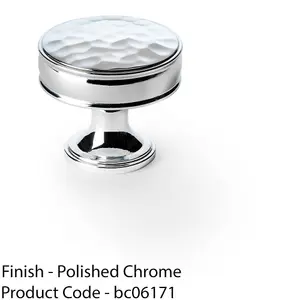 Round Hammered Door Knob - Polished Chrome 38mm Diameter Cupboard Pull Handle