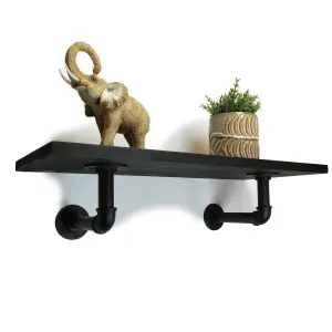 Solid Pine Rustical Shelf Black Ash Black Industrial Pipe Bracket 25x120cm