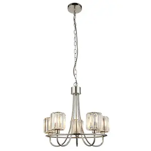 Luminosa Berenice 5 Light Multi Arm Glass Ceiling Pendant Bright Nickel