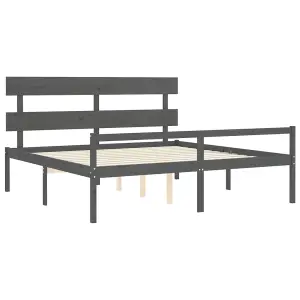 Berkfield Bed Frame with Headboard Grey 200x200 cm Solid Wood