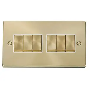 Satin / Brushed Brass 10A 6 Gang 2 Way Ingot Light Switch - White Trim - SE Home