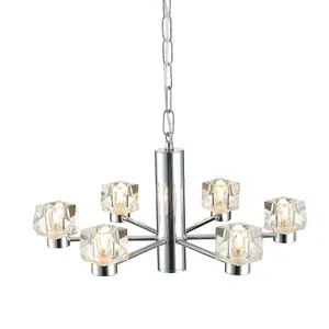 Luminosa Contemporary Multi Arm Pendant Ceiling 6 Light Chrome, Glass