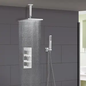 Rose 2 Way Square Concealed Thermostatic Mixer Valve Head Hand Held Shower Set