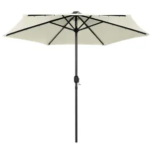 Berkfield Parasol with LED Lights and Aluminium Pole 270 cm Sand White