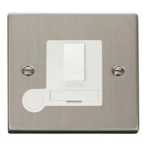 Stainless Steel 13A Fused Connection Unit Switched With Flex - White Trim - SE Home