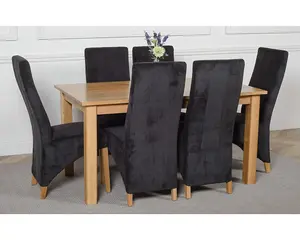 Oslo 150 x 90 cm Medium Oak Dining Table and 6 Chairs Dining Set with Lola Black Fabric Chairs