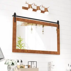 Costway Bathroom Wall Mounted Mirror Rustic Decorative Wall Mirror w/ Wood Frame