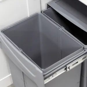 Dark Grey Integrated Under Counter Kitchen Pull Out Bin for 400mm Wide Cabinet 2 x 20L Compartments Base Mounted