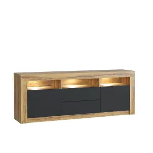 Shine TV Unit 160cm Oak & Black Matt Doors and LED Lighting - Creative Furniture