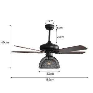 Industrial 5-Blade Ceiling Fan Light with Remote Control 17 Inch