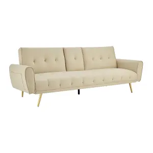 Lora 3 Seater Faux Leather Click Clack Sofa Bed with 2 Cup Holders - Beige