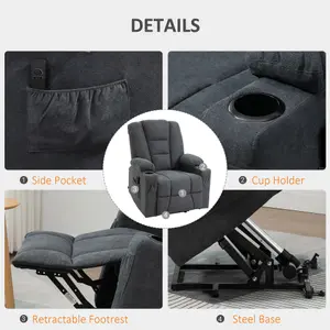 HOMCOM Riser and Recliner Chair w/ Remote, Lift Chair for Elderly, Charcoal Grey