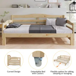 Daybed, Cabin Bed, Single Guest Bed Sofa Bed, Pull out Trundle for Living Room and Bedroom (3 FT) 90 x190 cm - White