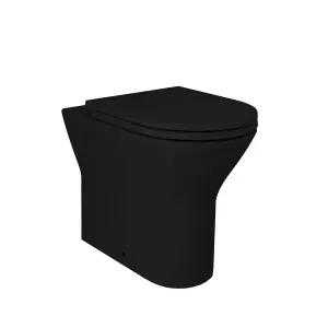 RAK Feeling Matt Black Rimless Back to Wall Toilet & Soft Close Seat with FNX Concealed Cistern - Black Flush Plate