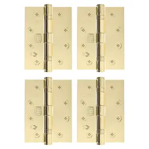 AFIT Polished Brass Door Hinges - 4 Inch / 102mm  Internal Fire Door Hinges - 2 Pairs