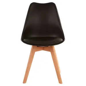 Interiors by Premier Black Chair With Cushion And Beech Wood Legs, Comfortable Seating Faux Leather Chair, Space-Saver Bar Chair